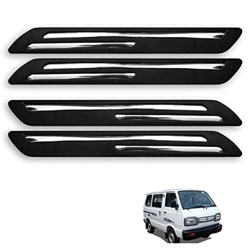 Kozdiko 4 Pcs Rubber Black Double Chrome Strips Car Bumper Protector Guard Set for Maruti Suzuki Omni