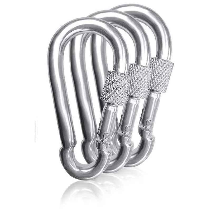 Abbasali 8mm Spring Snap Hook Carabiner Screw Lock (Pack of 3)