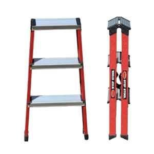 Prime 3 Step Aluminium Ruby Red Foldable Twin Step Stool Ladder, PSSL-03-RR