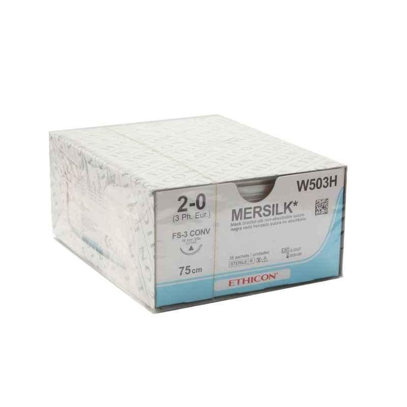 Ethicon NW5036 Mersilk 2-0 Black Braided Suture1, Length: 76cm (Pack of 12)