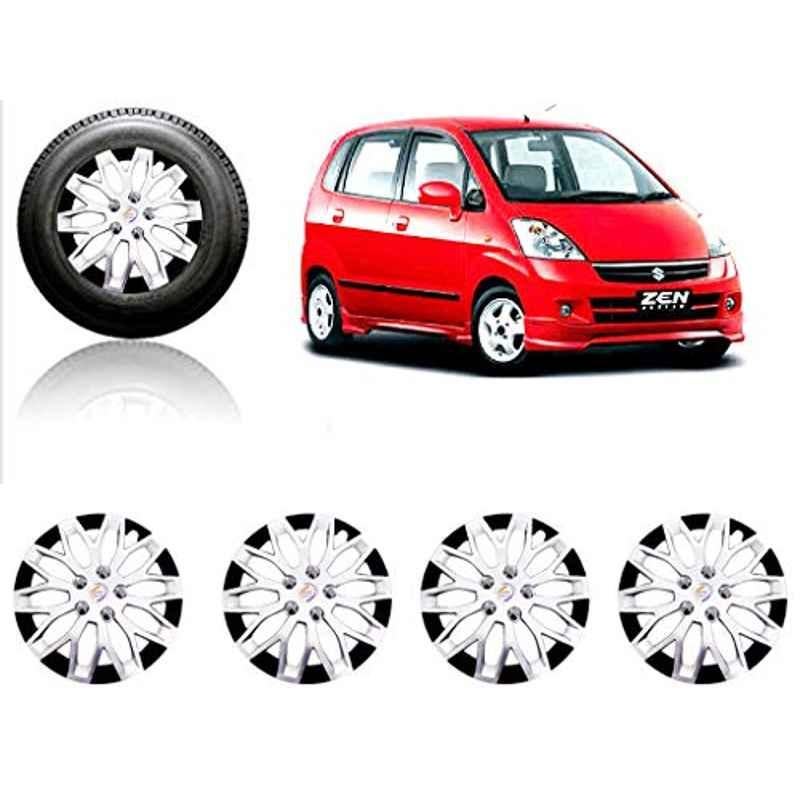 Auto Pearl 4 Pcs 13 inch ABS Silver & Black Car Wheel Cover Set for Maruti Suzuki Zen Estilo T1