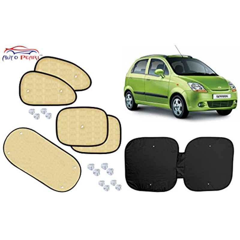 Auto Pearl 6 Pcs PVC & Mesh Beige Window, Front & Rear Sun Shade Set for Chevrolet Spark