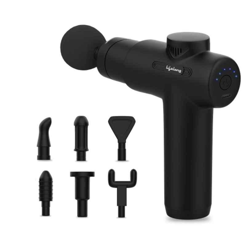 Lifelong Black Percussion Gun Massager for Pain Relief with 6 Speeds & 7 Massage Heads, LLGM109