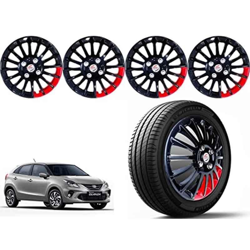 Auto Pearl 4 Pcs 15 inch ABS Black & Red Press Type Car Wheel Cover Set with Retention Ring for Toyota Glanza
