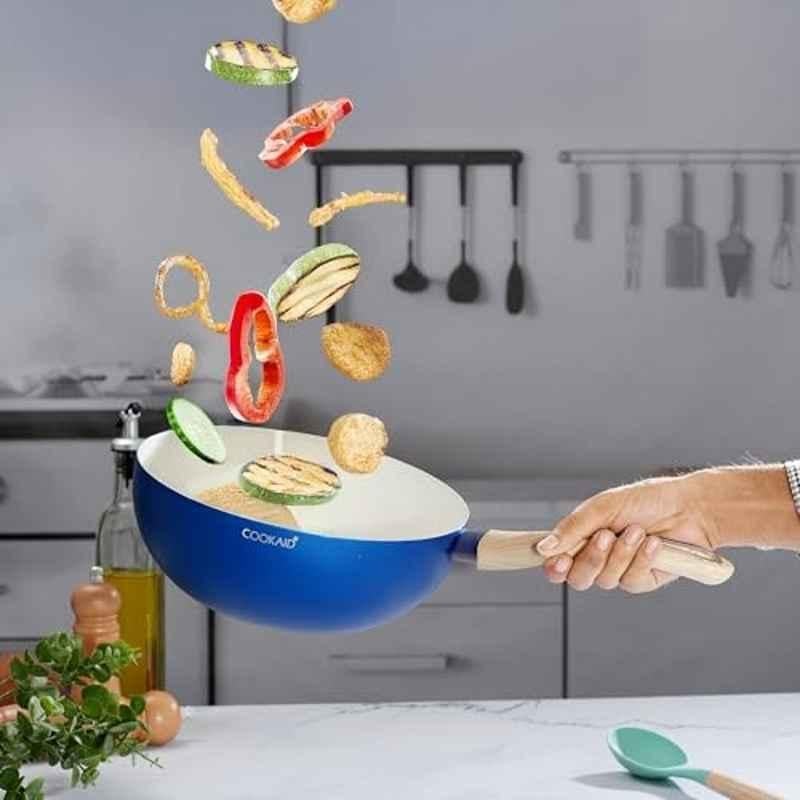 Cookaid Velora 3 Litre 24cm Aluminium Metallic Cherry Non Stick Ceramic Coated Wok Pan, CKD-CC-W24-34
