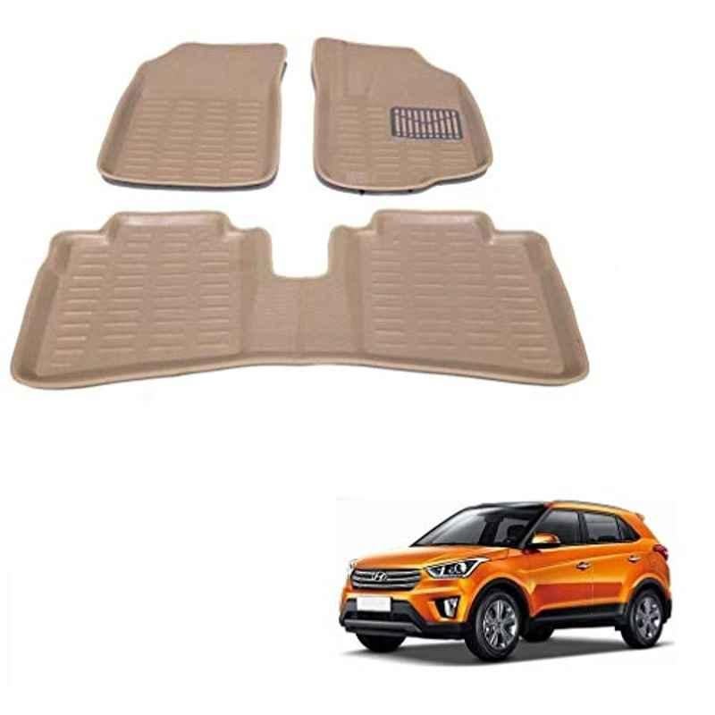 Kozdiko 5 Pcs 3D Beige Car Foot Mat Set for Hyundai Creta, koz_68063