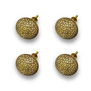 Mix & Match 40mm Brass Vine Handcrafted Round Cabinet Knob with Antique Brass Finish (Pack of 4)