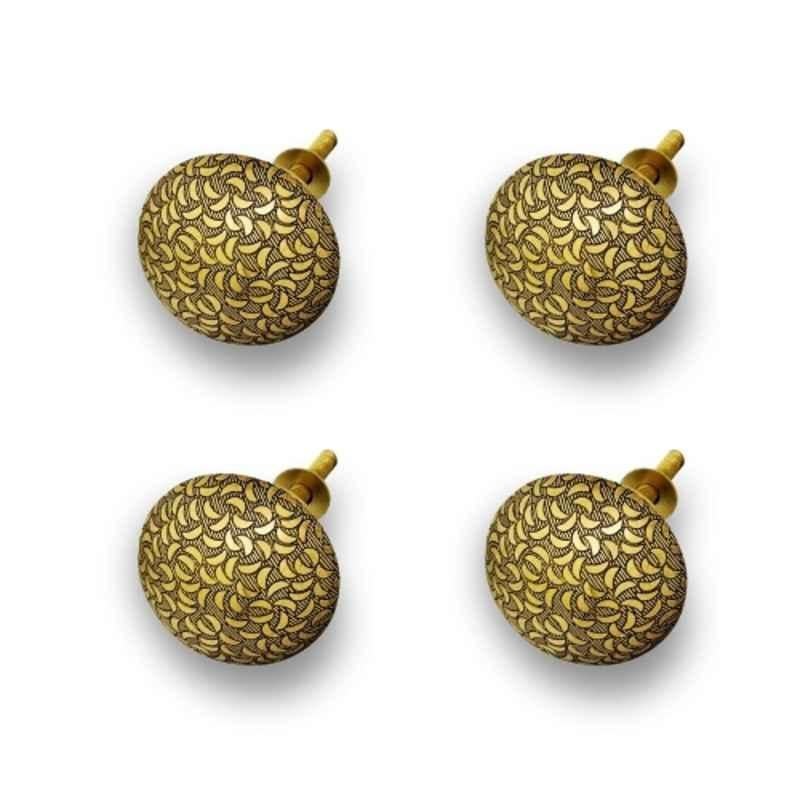 Mix & Match 40mm Brass Vine Handcrafted Round Cabinet Knob with Antique Brass Finish (Pack of 4)