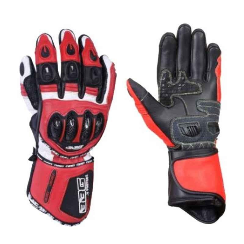 Biking Brotherhood Red Leather Racer Gloves, Size: 2XL