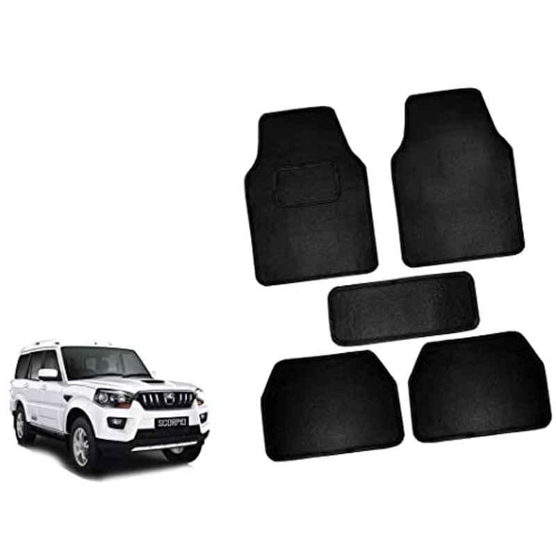 Auto Pearl 5 Pcs Polyester Black Car Floor Carpet Set for Mahindra Scorpio Mhawk Type4 2017 onwards