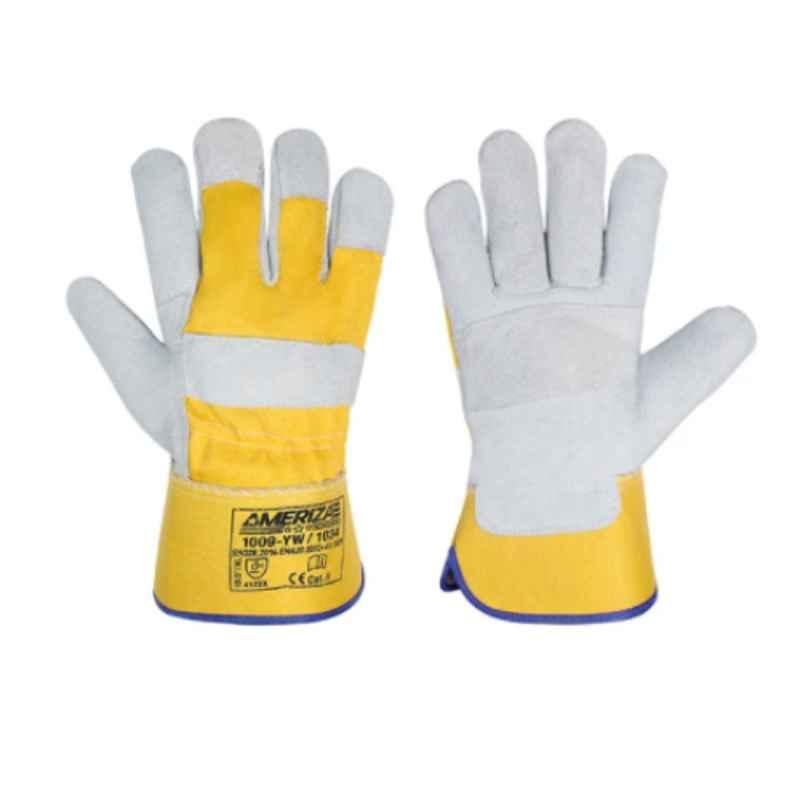 Ameriza E202030920 Leather Yellow Safety Gloves, Size: 10.5 inch