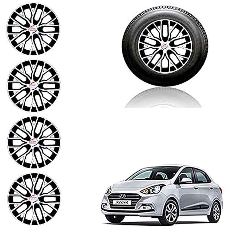 Auto Pearl 4 Pcs 14 inch ABS Silver & Black Car Wheel Cover Set for Hyundai Xcent2018