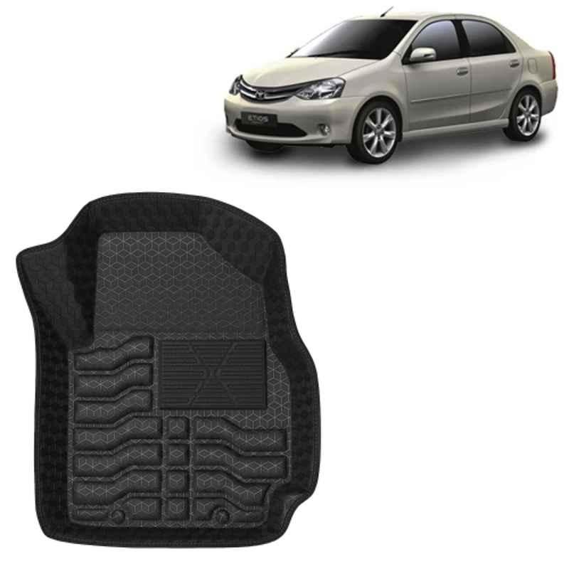Kingsway 3 Pcs Premium 4.5D 100% Waterproof Tray Shape PVC Black Car Floor Mat Set for Toyota Etios 2010 to 2020 All Model