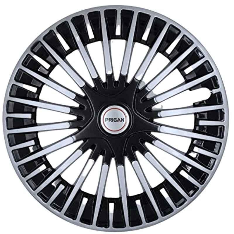 Prigan 4 Pcs 14 inch Polypropylene Black & Silver Press Fitting Car Wheel Cover Set for Fiat Punto 3