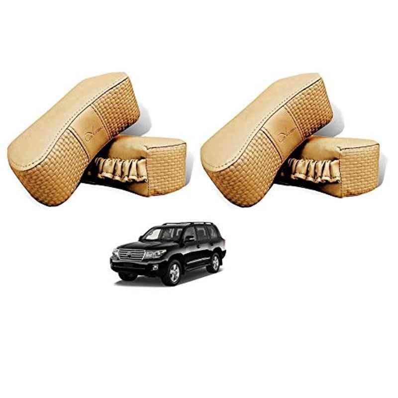 Kozdiko 4 Pcs CV Designer Beige Leatherite Neck Rest Car Cushion Pillow Set for Toyota Land Cruiser