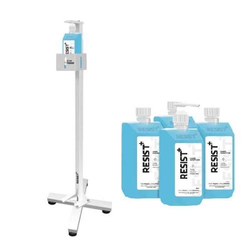 Resist Plus 105cm Foot Operated Sanitizer Dispenser Stand with 4 Pcs 500ml Ethyl Alcohol Based Hand Rub Sanitizer Combo