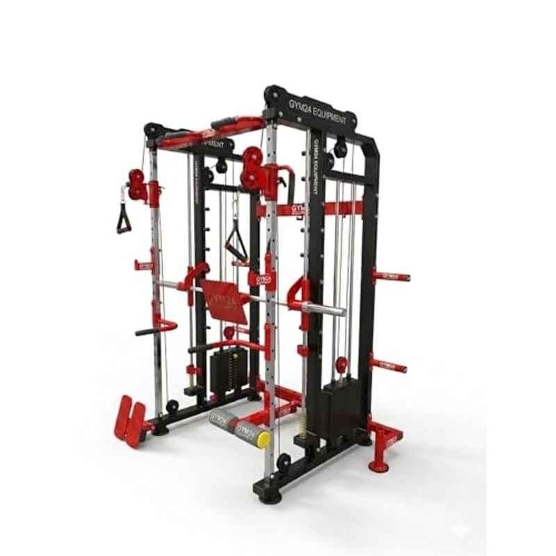 GYM24 Equipment 80kg Capacity Alloy Steel Black & Red Multi Functional Trainer Smith Machine, FTIRONSMTIH