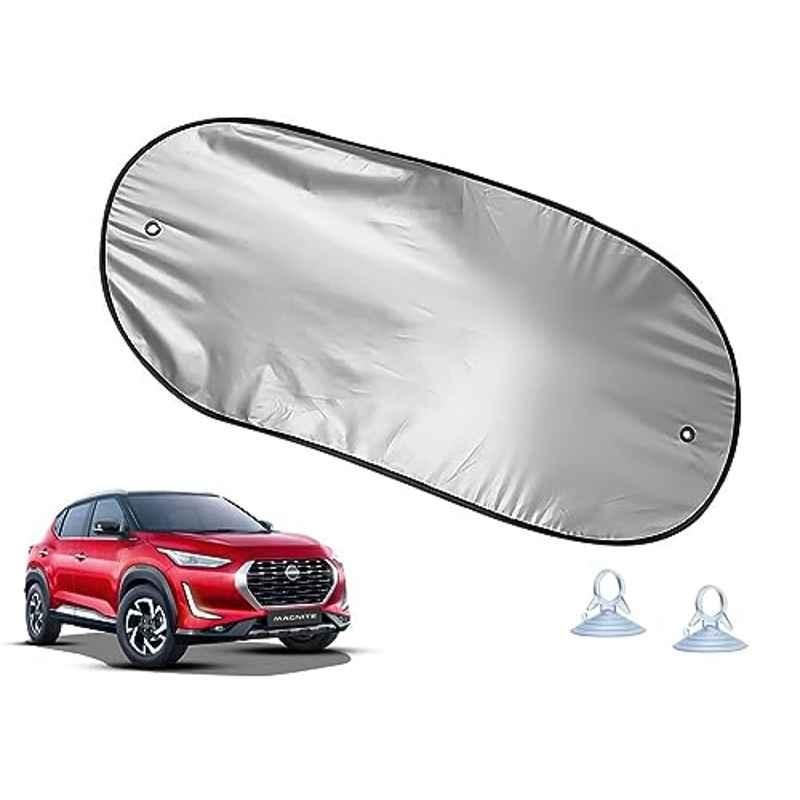 Auto Pearl Polyester Black & Silver Rear Window Sun Shade Curtain with Storage Pouch for Nissan Magnite