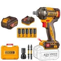 Ingco 12 Pcs 460Nm 12.7mm 42V Yellow & Black Cordless Impact Wrench Set, CIWLI42461