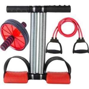 Shopeleven Stainless Steel & Plastic Double Spring Tummy Trimmer, Ab Wheel & Toning Tube Combo