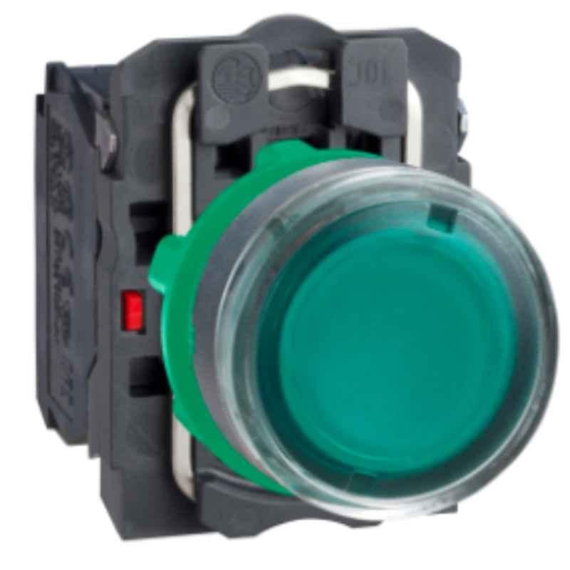 Schneider Harmony 1NO+1NC Plastic Green Flush Illuminated Spring Return Push Button, XB5AW33M5