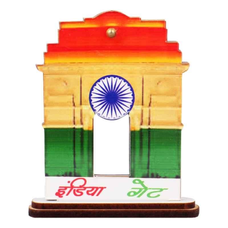 AllExtreme EXIF22 85x100mm Showpiece Emblem Car Dashboard Indian National Flag with India Gate Symbol