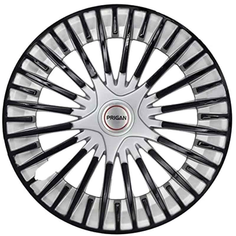 Prigan 4 Pcs 14 inch Polypropylene Silver & Black Press Fitting Car Wheel Cover Set for Mahindra KUV100