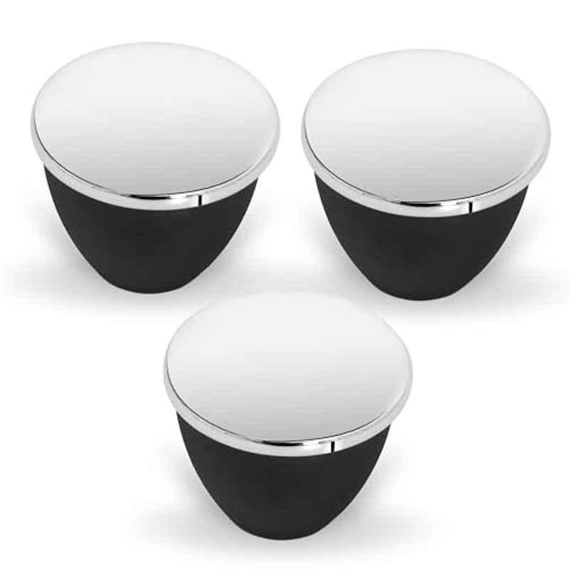 Plantex Knobs for Drawer/Drawer Knobs/Knobs for Cabinets/Pull-Push Knobs for Kitchen/Bedroom Drawer (Pack of 3) Chrome & Black