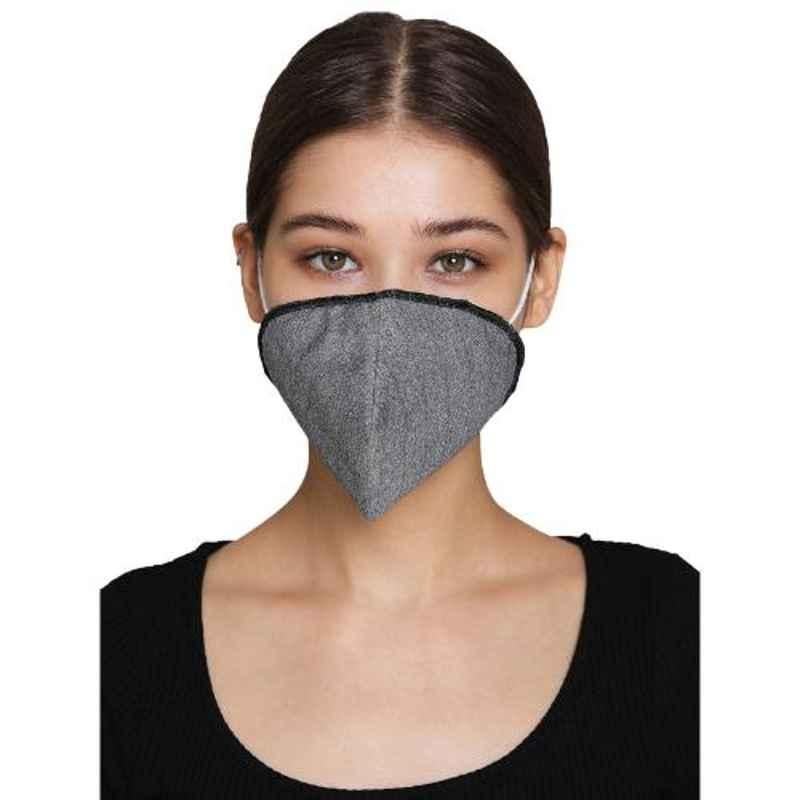 Clovia 3 Layers Grey Printed Cotton Straight Fit Face Mask, COMBMSK34M (Pack of 5)