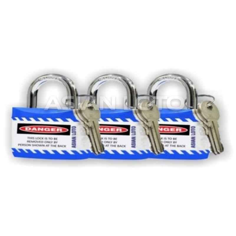 Asian Loto 3 Pcs Metal & Plastic Blue Regular Shackle Jacket Padlock Set with 3 Keys, ALC-LPR