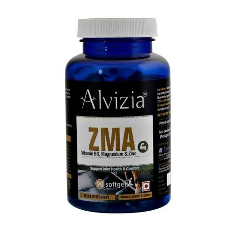 Alvizia 90 Pcs Softgel Capsules ZMA-Zinc Magnesium Vitamin B6 Supplement Bottle