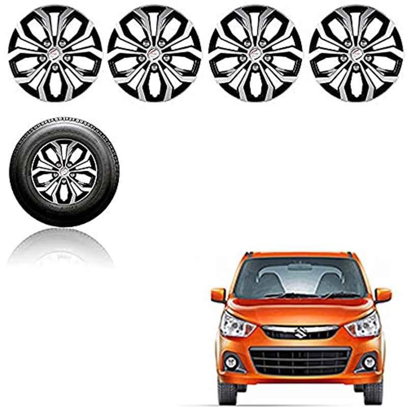 Auto Pearl 4 Pcs 13 inch ABS Silver & Black Press Fitting Wheel Cover Set for Maruti Suzuki Alto K10