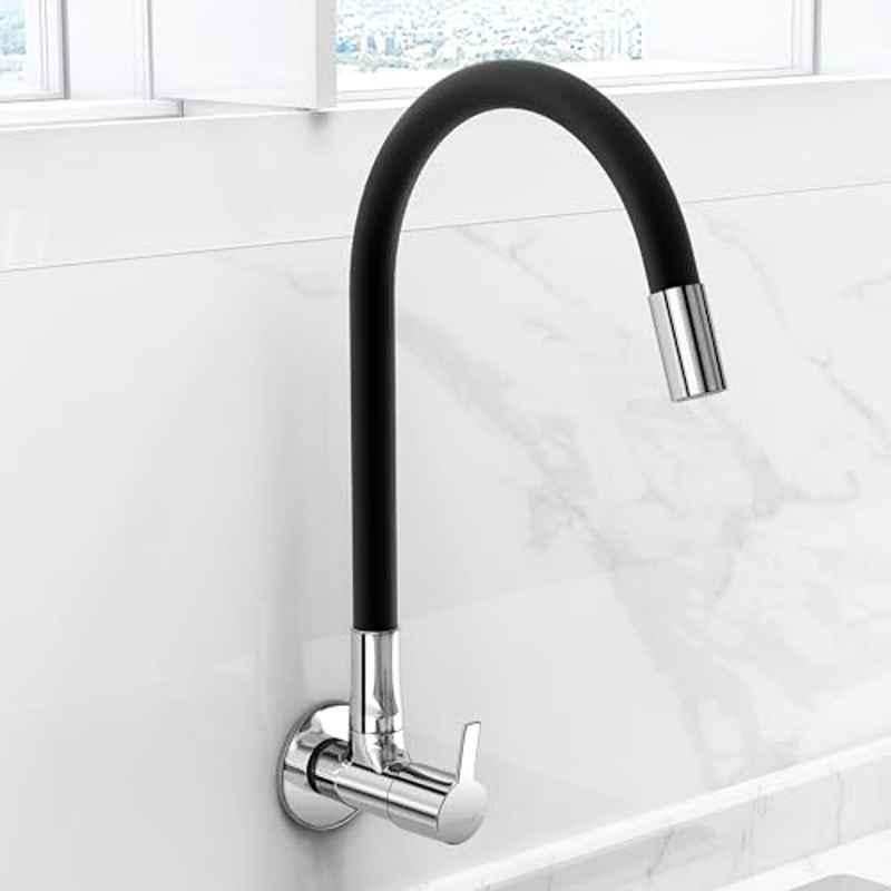 Plantex Flexible Tap for Kitchen Sink/360 deg Rotating Sink Tap for Basin/Flexible Tape with Wall Flange & Teflon Tape Wall Mount Chrome