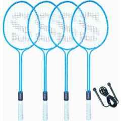 STYRKR Alloy Steel Blue Badminton Racquet Set of 4 Steel Frame with Skipping Rope Badminton Kit