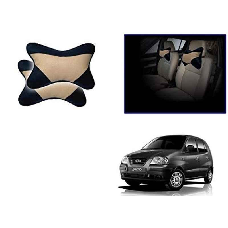 Kozdiko 2 Pcs Memory Foam Beige & Black Car Neck Rest Cushion Pillow Set for Hyundai Santro Xing