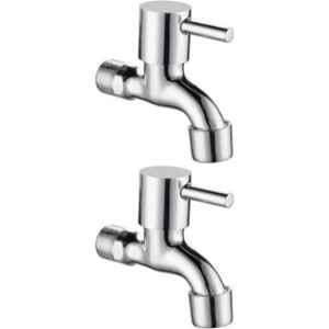 Gold Bell Flora Stainless Steel Silver Wall Mounted Chrome Finish Short Body Bib Tap with Wall Flange (Pack of 2)
