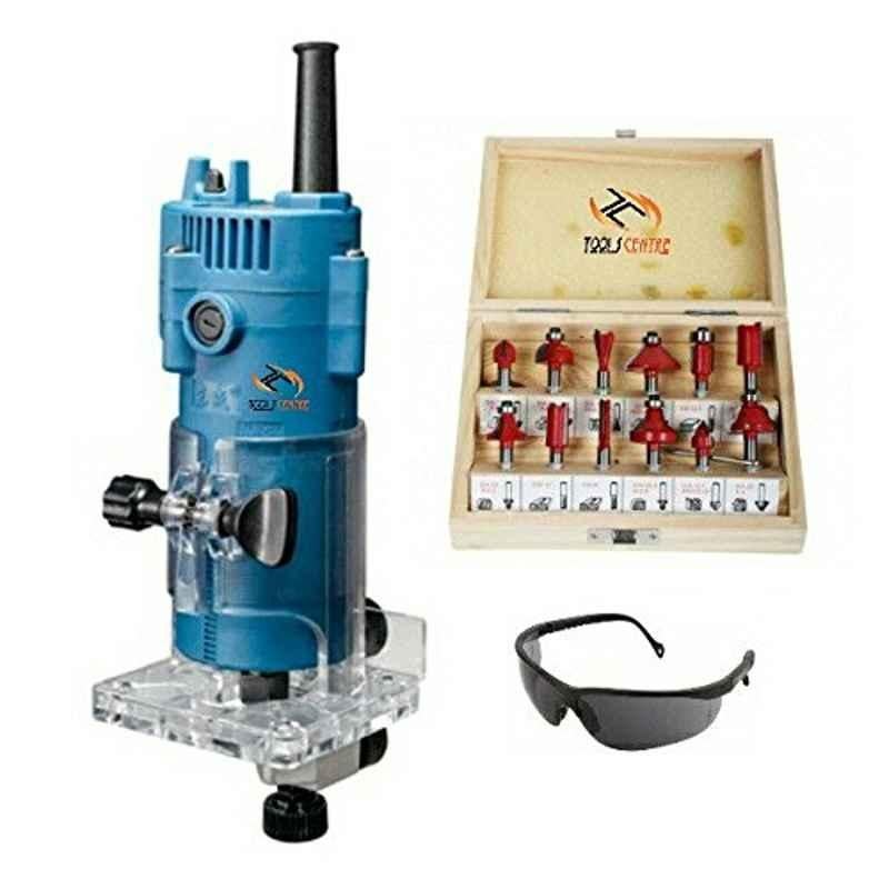 Krost Trimmer+Router Set+Goggles Plastic Variable Speed Car Polisher 500-3000 Rpm 180 mm (Blue, 12 Piece)