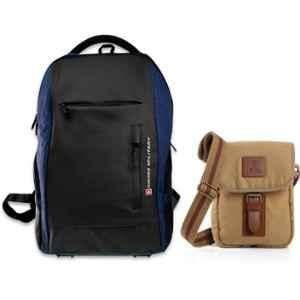 Swiss Military 29 Litre Polyester Blue Medium Laptop Backpack & Canvas Beige Bag Combo, LBP90_CAN3