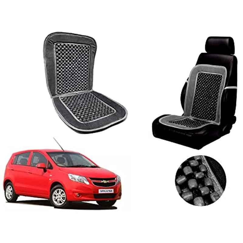 Auto Pearl PU, Velvet & Wooden Beads Grey Rectangular Seat Cushion for Chevrolet UVA