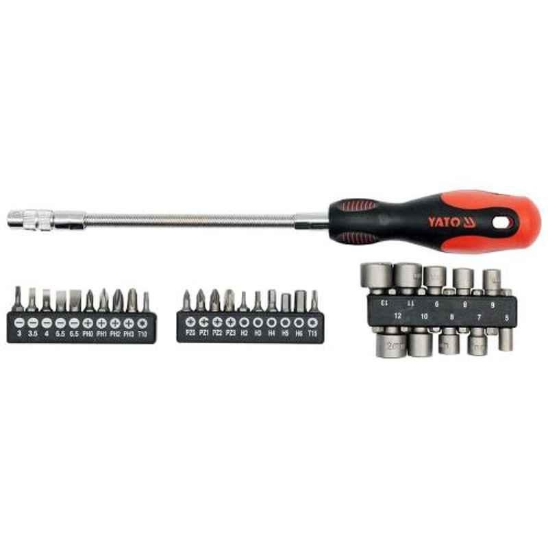 Yato 31 Pcs Red & Black Flexible Screwdriver with MultiBit Set, YT-2780