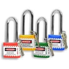 Asian Loto 4 Pcs 65mm Red, Yellow, Green & Blue Long Shackle Jacket Padlocks Set for Safety, ALC-LPL-RYGB