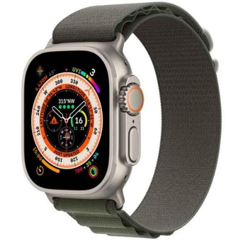 Apple Ultra 49mm Titanium Case GPS + Cellular Watch with Small Green Alpine Loop, MNHJ3-UL-CE