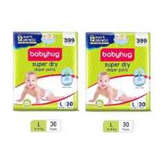 Baby Hug Pro 30 Pcs Super Dry Diapers Pant Packet, Size: Large, (Pack of 2)