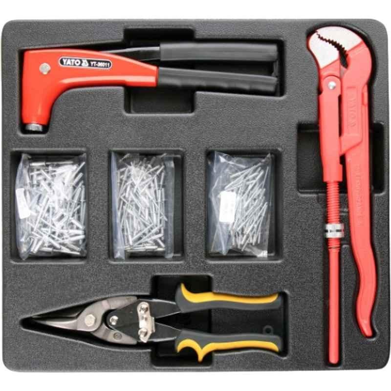 Yato 6 Pcs CrV & CrMo Pipe Wrench, Shears, Riveter & Rivets Tool Kit, YT-55478