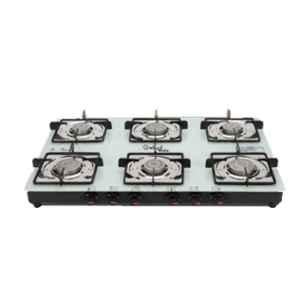 Sigri-Wala Surya Prime Cook 6 Burner Toughened Glass Black Manual Gas Stove