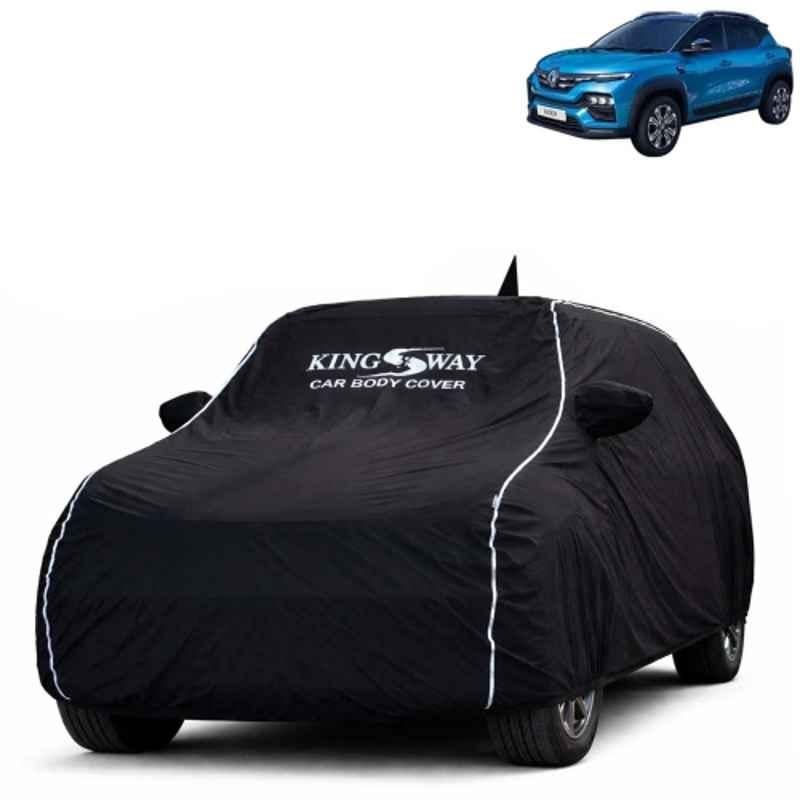 Kingsway Super Waterproof All Weather Protection Polypropylene Black Car Cover for Renault Kiger 2021 to 2025 with Silver Piping, Mirror & Antenna Pockets