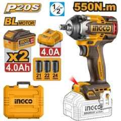 Ingco CIWLI2055 20V BL 1/2 inch 550Nm Impact Wrench with 2x4Ah Battery & Charger