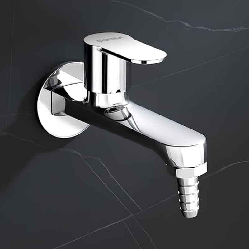 Plantex Pure Brass Silver Chrome Nozzle Bib Cock Faucet/Pipe Fitting Taps/Wall Mount Tap for Washing Machine and Garden Pipes with Teflon Tape & Wall Flange, APS-2604