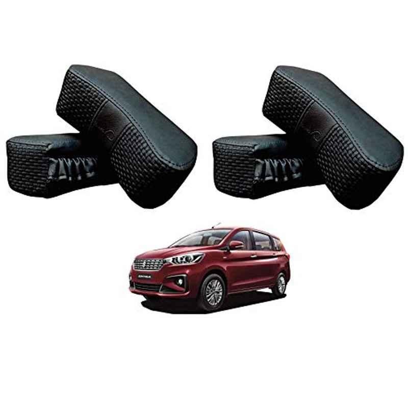 Kozdiko 4 Pcs CV Designer Black Leatherite Neck Rest Car Cushion Pillow Set for Maruti Suzuki Ertiga 2019