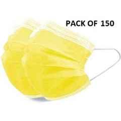 Wellstar 3 Layer Disposable & Reusable Non Woven Yellow Surgical Mask with Nose Pin & Melt Blown Fabric, COURFUL MASK-53 (Pack of 150)